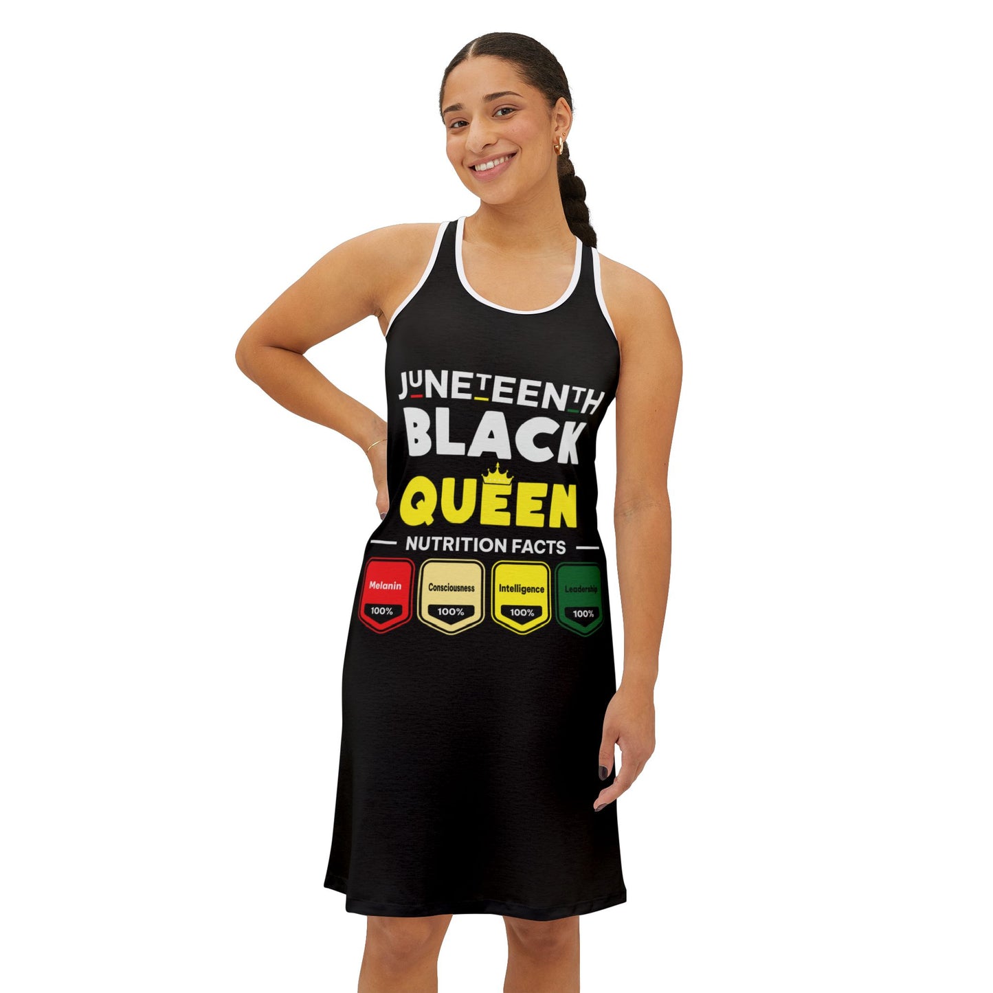 Juneteenth Black Queen Racerback Dress, Women's AOP Dress for Celebrations, Birthday Gift, Independence Day, Summer Fashion, [...]