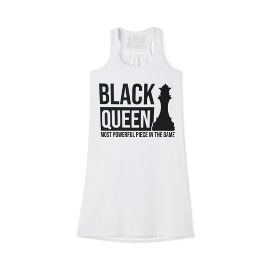 Empowering Women's Racerback Dress - Black Queen, Chess Queen Gift, Summer Dress, Body Positivity, Casual Wear