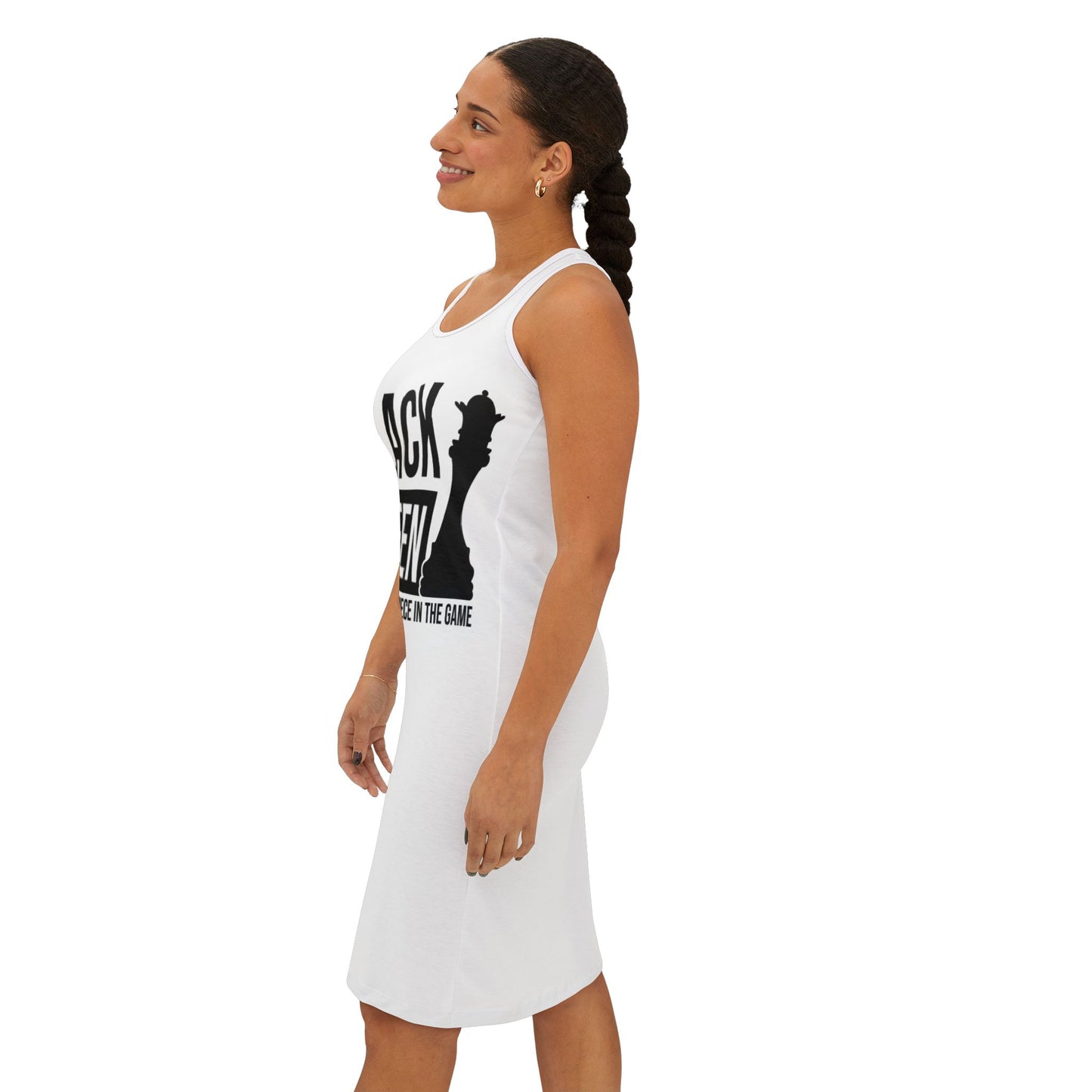 Empowering Women's Racerback Dress - Black Queen, Chess Queen Gift, Summer Dress, Body Positivity, Casual Wear