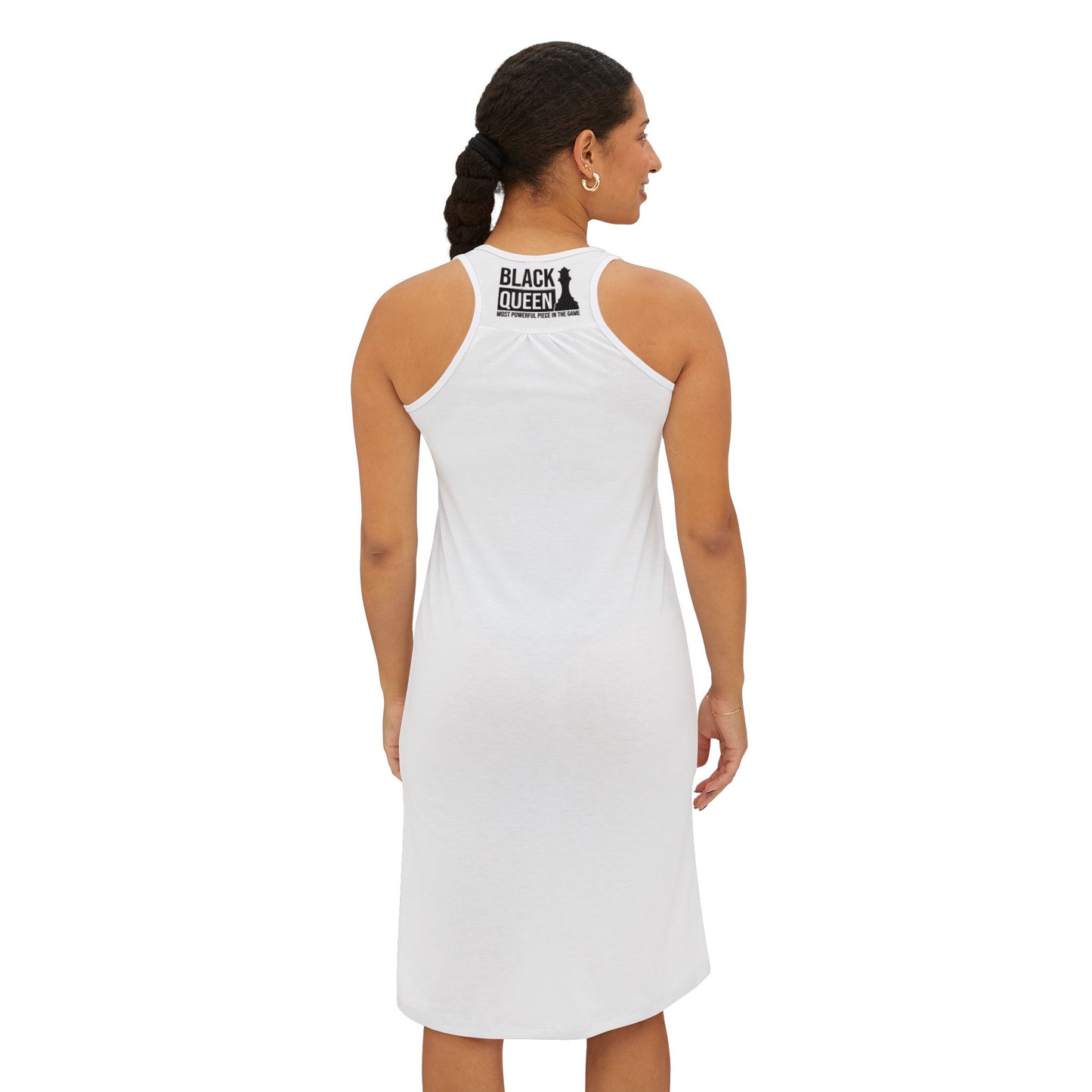 Empowering Women's Racerback Dress - Black Queen, Chess Queen Gift, Summer Dress, Body Positivity, Casual Wear