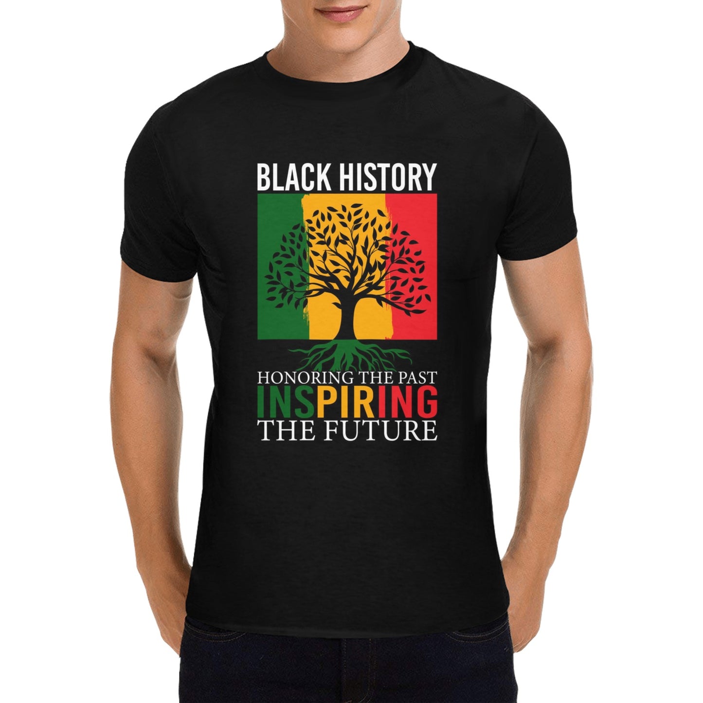 BLACK HISTORY INSPIRING THE FUTURE Men's Heavy Cotton T-Shirt (Two Sides Printing)(Made in Queen)